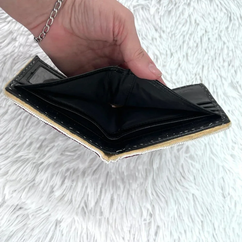 Wool Blanket‎ Covered Wallet with Hand Beaded Edging Native American